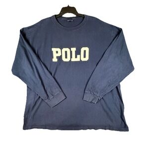 Polo Ralph Lauren Sweater 2XL Crewneck Pullover Spell Out Blue Preppy